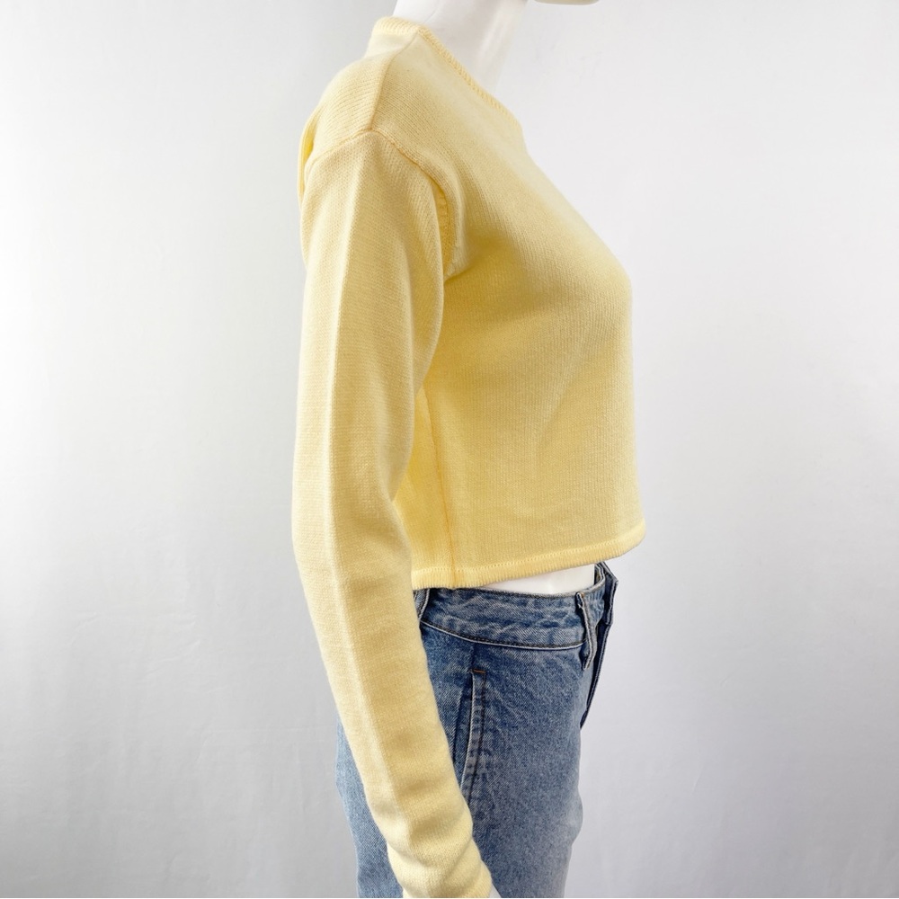 Brandy Melville Yellow Long Sleeve Cropped Knit Sweater - Picture 6 of 10